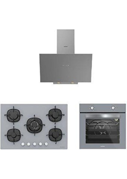 3'lü Gri Cam Ankastre Set (3481 Flam 60 GRI+CS5365S01+BO65E1S01)
