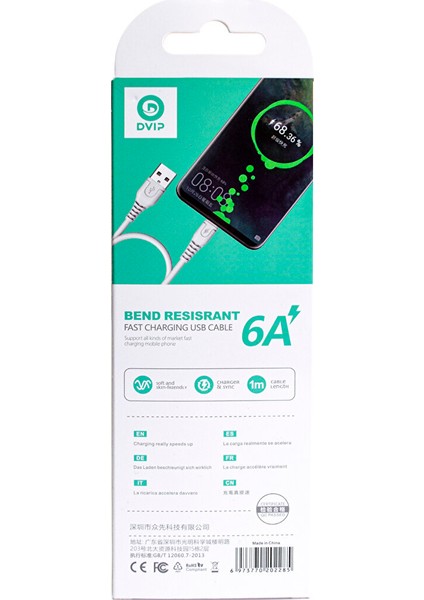 S01A 6A 67W Fast Charging Usba To Lightning Data ve Hızlı Şarj Kablosu 1m Beyaz