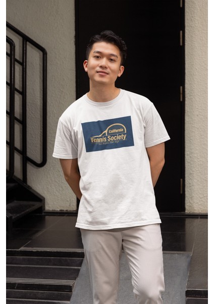 Zuno Erkek Comfort Fit California Tennis Society Baskılı Tshirt