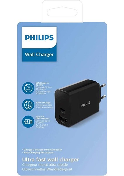 DLP2621/12 Usba ve Type-C Çift Çıkışlı 30W Şarj Adaptörü Siyah