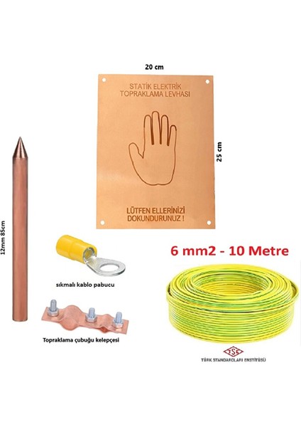 Statik Elektrik Topraklama Levha Seti (Levha + Topraklama Çubuğu+Topraklama Kablosu 10 Metre +Bağlantı Mlz)