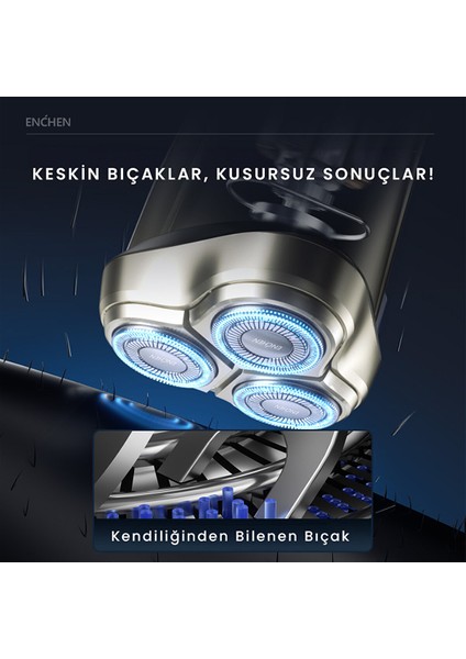 Steel 3s Gold Çift Yönlü Kavisli Bıçaklı Dijital Ekranlı Suya Dayanıklı Şarjlı Tıraş Makinesi