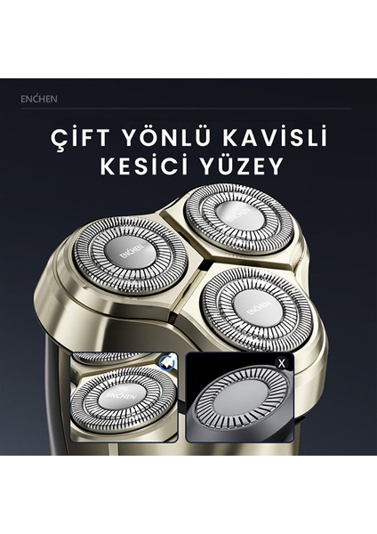 Steel 3s Gold Çift Yönlü Kavisli Bıçaklı Dijital Ekranlı Suya Dayanıklı Şarjlı Tıraş Makinesi