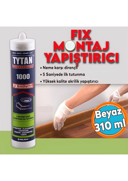 Montaj Yapıştırıcı 310 ml Beyaz Mutfak Banyo Ahşap Dolap Beton Fayans Mermer Çok Amaçlı