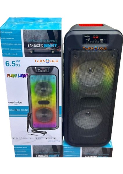 Karaoke Kablosuz Hoparlör 6.5"x2 Büyük Boy Bluetooth Speaker Mikrofon Işıklı Parti Fmradyo Aux USB fiyatları