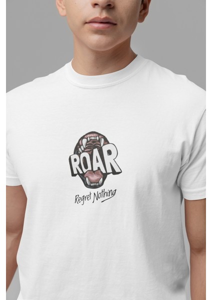 Zuno Erkek Comfort Fit Roar Regret Nothing Baskılı Tshirt