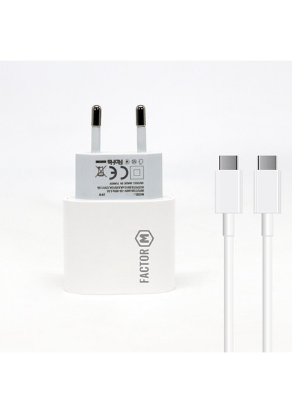 PD20W Quick Charger 20W­ Type-C To Type-C 1m Kablolu Şarj Set Beyaz