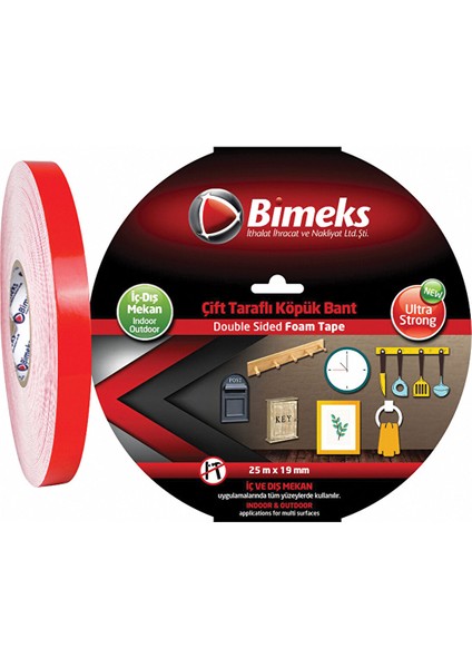 Çift Taraflı Extra Güçlü Köpük Montaj Bandı - 19MM 25 Metre