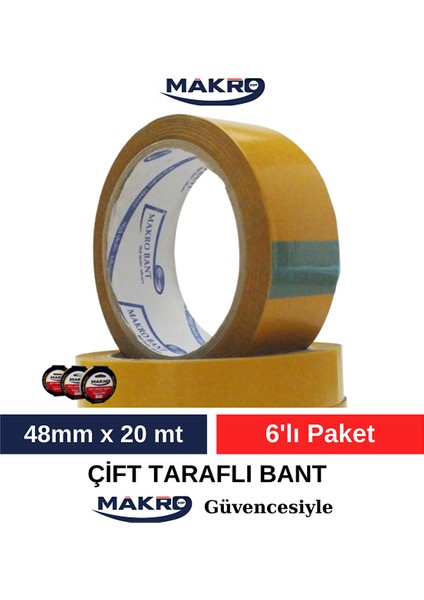 Çift Taraflı Filmik Bant 48MM x 20MT 6'lı Paket