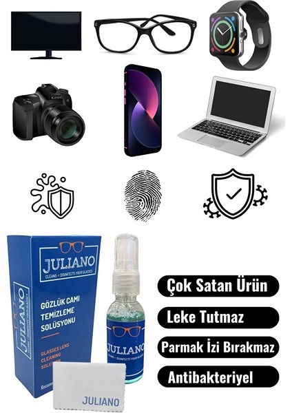 5 Adet Mikrofiber Gözlük Temizleme Bezi ve Antistatik Sprey Set