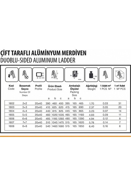 Alüminyum Merdiven Çift Taraflı 4+4 Basamak