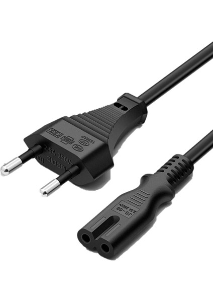 Teyp Işıldak Radio Yazıcı Fişi C7 Power Güç Kablosu Enerji Kablosu 2 Pinli Power Kablo Siyah 1,5 mt