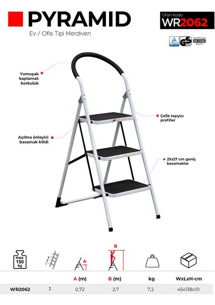 3 Basamaklı Pyramid Ev Tipi Merdiven (WR2062) 3 Basamaklı fırsatları