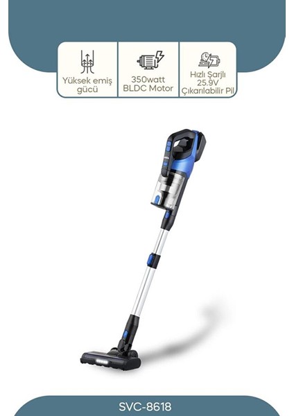 SVC-8618 Bldc Motorlu Dikey Kablosuz Şarjlı LED Aydınlatmalı Süpürge