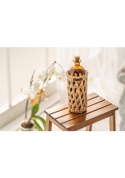 %100 El Yapımı Doğal Hasır Şişelik | 10X23 cm Çok Amaçlı Organizer Sepet | Mutfak, Masa, Salon Dekorasyon Ürünü