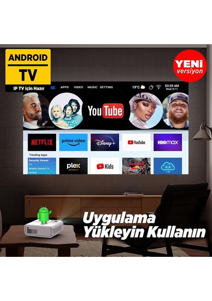 Vankyo Sunspark 500W Android Tv 1080P Destekli Projeksiyon Cihazı 5g Wi-Fi + 5.1 Bluetooth - LCD LED - 240 Inç Yansıtma-Dahili Ho fiyatları