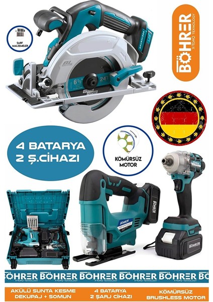 Alman 3lü Akülü Blue Dekupaj Testere, 185MM Akülü Sunta Kesme ve Akülü 450NM Somun Sikma Maki̇nesi̇