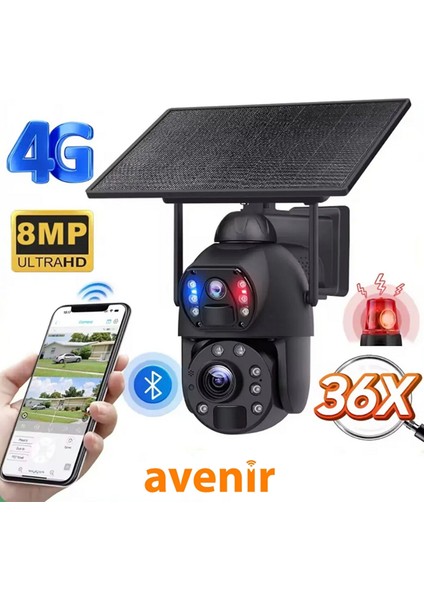 AV-S436 4g Solar Güneş Enerjili 6mp 36X Optik Zoom Sirenli Gece Görüşlü Kamera