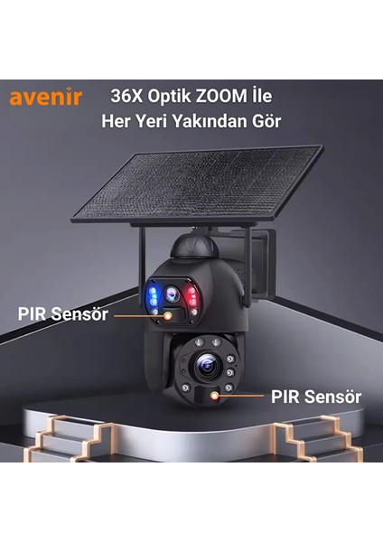 AV-S436 4g Solar Güneş Enerjili 6mp 36X Optik Zoom Sirenli Gece Görüşlü Kamera fiyatları