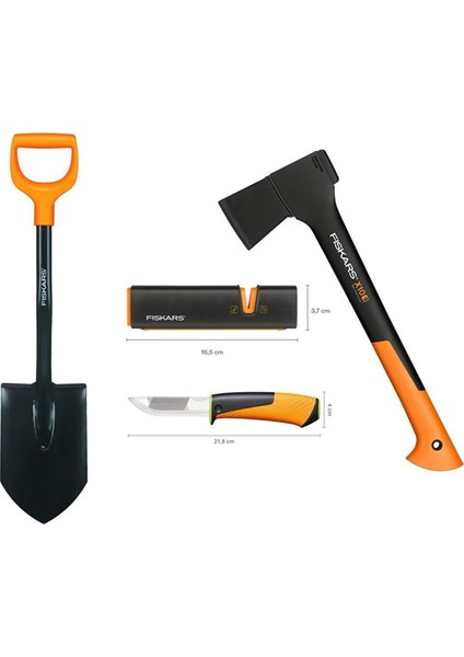 Solid Kürek + S-X10 Balta + Ağır Iş Bıçağı + Balta ve Bıçak Bileyici Seti