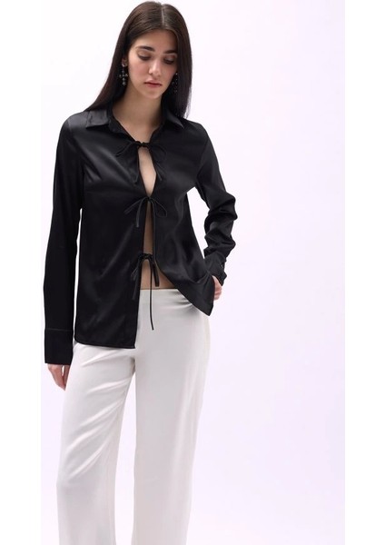 Bağlama Detay Saten Gömlek modelleri