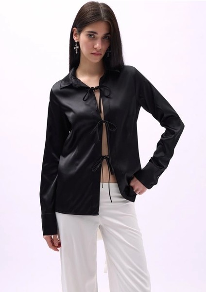 Bağlama Detay Saten Gömlek fırsatları