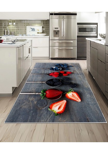 Işıltı Koleksiyonu MODEL246 Süngerli Dijital Baskılı Saçaksız Mutfak Halısı Yolluk