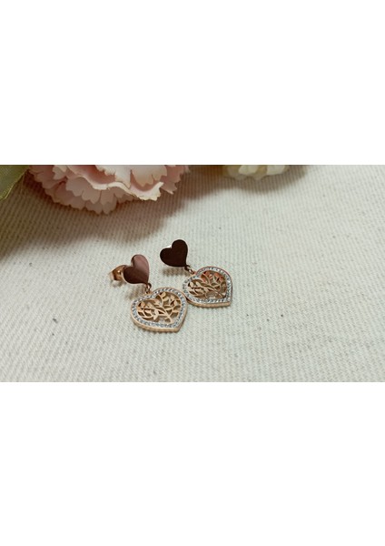 Rose Gold Çelik Kalpli Küpe