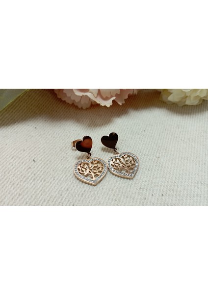 Rose Gold Çelik Kalpli Küpe modelleri