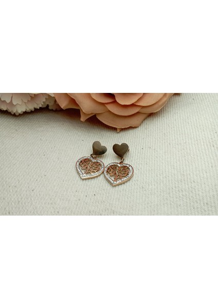 Rose Gold Çelik Kalpli Küpe fırsatları