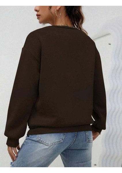 Kadın Uzun Kollu Bisiklet Yaka Şardonlu Üç Iplik Kumaş Sweat fırsatları
