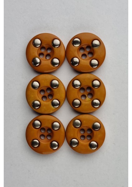 Akrilik Dört Delikli Yuvarlak Hardal Çeket Hırka Yelek Düğmesi 6 Adet