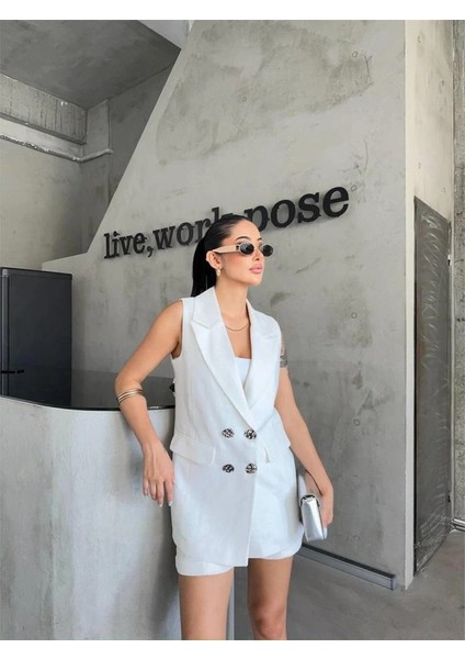 Keten Yelek - Şort Takım - Beyaz modelleri