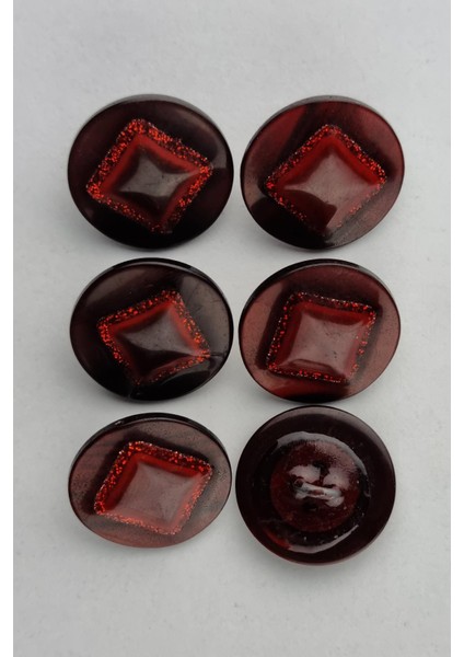 Akrilik Kare Desenli Simli Yuvarlak Kırmızı Kaban Çeket Hırka Yelek Düğmesi 6 Adet