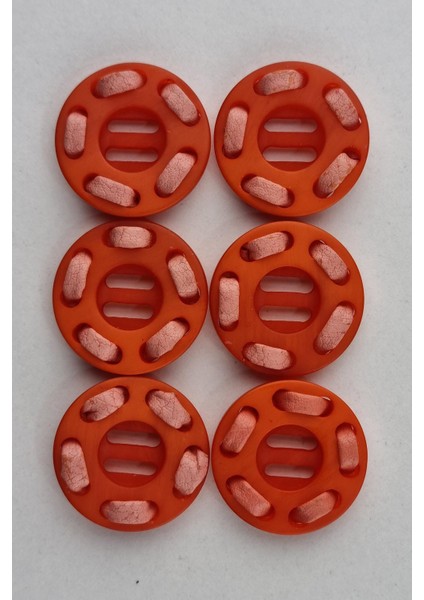 Akrilik Deri Süslemeli Yuvarlak Turuncu Kaban Çeket Hırka Yelek Düğmesi 6 Adet