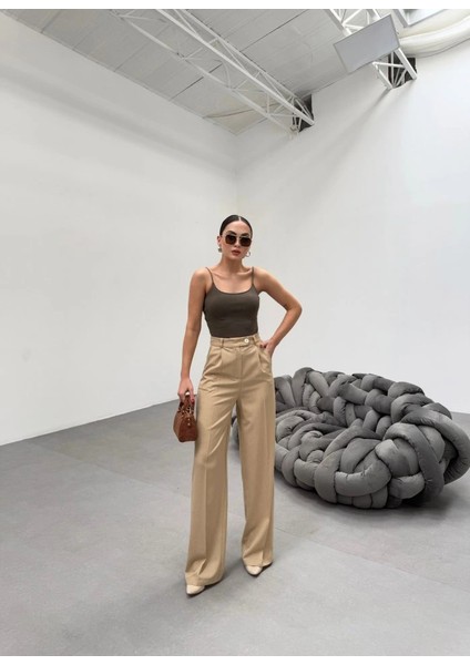 Trio Arka Bel Lasti̇k Detayli Palazzo Pantolon modelleri