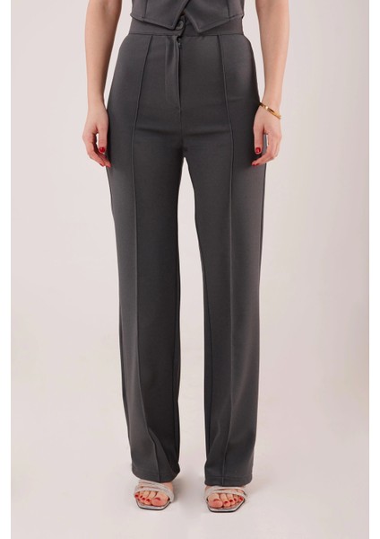 Ön Dikiş Detaylı Tek Düğme Gri Pantolon fiyatları