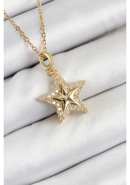 Zirkon Taşlı Yıldız Model Gold Renk Kadın Kolye - EBJ250711W36524