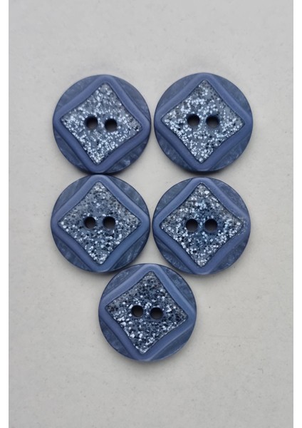 Küçük Boy Akrilik Simli Yuvarlak Mavi Çeket Hırka Yelek Düğmesi 5 Adet