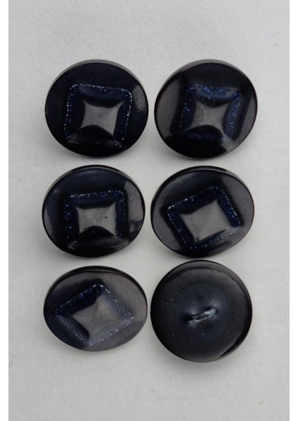 Akrilik Kare Desenli Simli Yuvarlak Lacivert Kaban Çeket Hırka Yelek Düğmesi 6 Adet