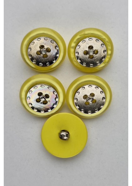 Büyük Ortası Metal Akrilik Sarı Kaban Çeket Hırka Yelek Düğmesi 5 Adet
