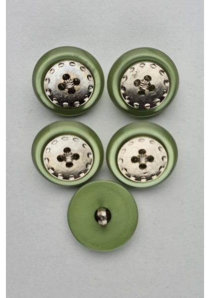 Büyük Ortası Metal Akrilik Açık Yeşil Kaban Çeket Hırka Yelek Düğmesi 5 Adet