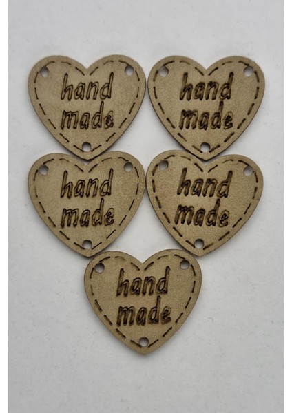 Dikilebilir Deri Kalp Figürlü Handmade Etiketi Bej 5 Adet