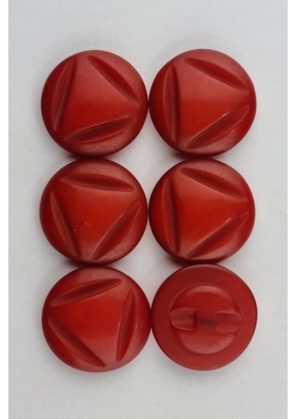 Akrilik Üçgen Figürlü Yuvarlak Kırmızı Kaban Çeket Hırka Düğmesi 6 Adet