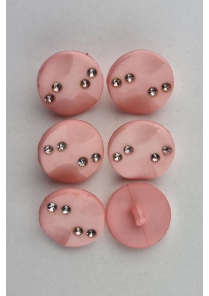 Akrilik Taşlı Yuvarlak Pembe Kaban Çeket Hırka Yelek Düğmesi 6 Adet