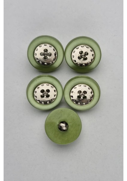 Küçük Ortası Metal Akrilik Açık Yeşil Kaban Çeket Hırka Yelek Düğmesi 5 Adet