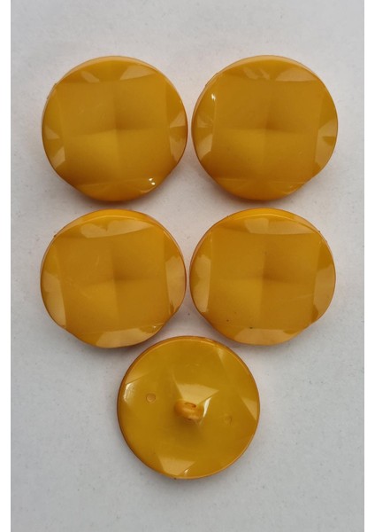 Büyük Akrilik Kare Desenli Yuvarlak Koyu Sarı Kaban Çeket Hırka Yelek Düğmesi 5 Adet