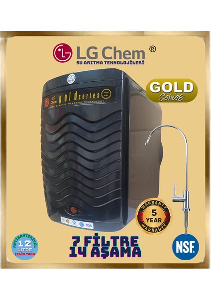 Gold Si̇yah Renk Abs Kirilmaz Kasali 12 Li̇tre Krom Musluk Mi̇neral Alkali̇ ve Gümüş Iyonlu Coconut Fi̇li̇treli̇ Su Aritma Ci̇hazi