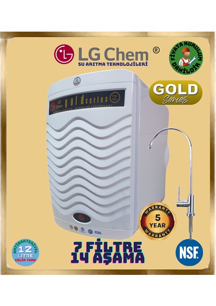 Gold Beyaz Abs Kırılmaz Kasa Montaj Dahi̇l 12 Li̇tre 7 Fi̇li̇tre 14 Aşama Su Aritma Ci̇hazi.