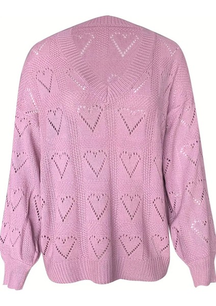 Kadın Uzun Kollu V Yakalı Kalpli Salaş Triko Bluz indirimleri